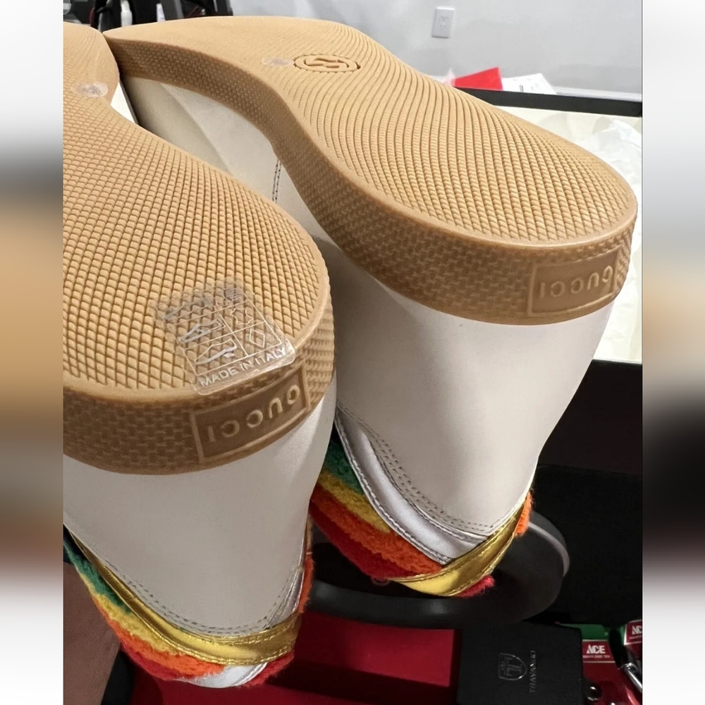 NIB GUCCI MEN'S Leather Rainbow Sneakers Shoes Size 13 - Picture 9 of 9